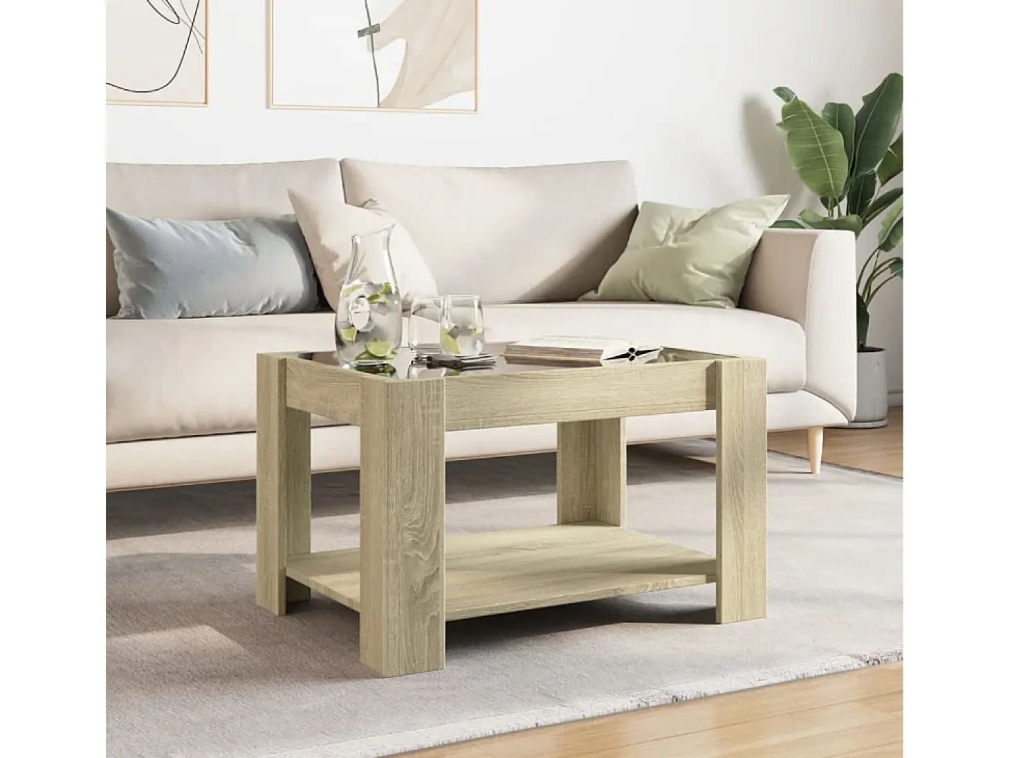 Mesa de centro y LED madera ingeniería roble Sonoma 73x53x45 cm