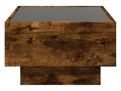 Mesa de centro y LED madera ingeniería roble ahumado 70x50x30cm