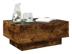 Mesa de centro y LED madera ingeniería roble ahumado 70x50x30cm