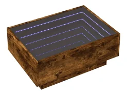 Mesa de centro y LED madera ingeniería roble ahumado 70x50x30cm