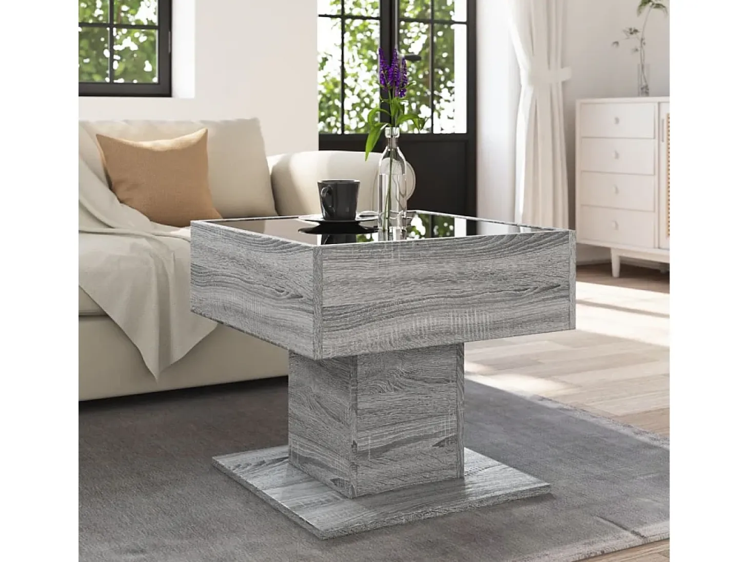 Mesa de centro y LED madera ingeniería gris Sonoma 50x50x45 cm