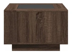 Mesa de centro y LED madera ingeniería marrón roble 60x60x40 cm