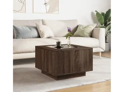 Mesa de centro y LED madera ingeniería marrón roble 60x60x40 cm