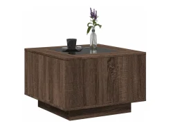 Mesa de centro y LED madera ingeniería marrón roble 60x60x40 cm