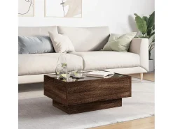 Mesa de centro y LED madera ingeniería marrón roble 70x50x30 cm