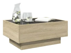 Mesa de centro y LED madera ingeniería roble Sonoma 70x50x30 cm