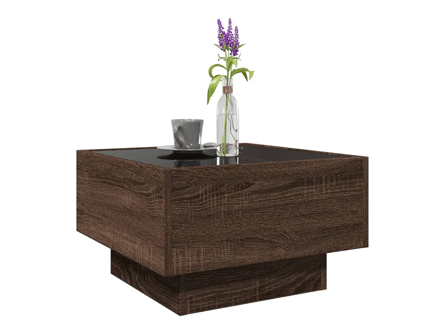 Mesa de centro y LED madera ingeniería marrón roble 50x50x30 cm