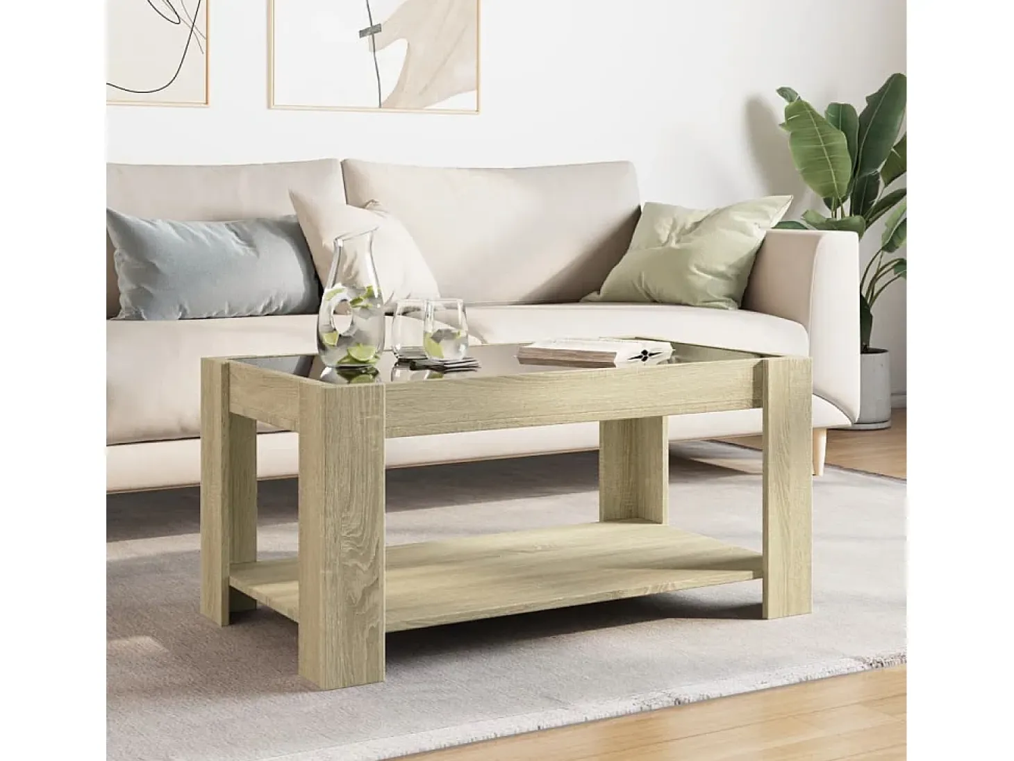 Mesa de centro y LED madera ingeniería roble Sonoma 93x53x45 cm