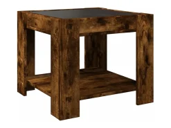 Mesa de centro y LED madera ingeniería roble ahumado 53x53x45cm