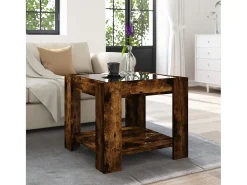 Mesa de centro y LED madera ingeniería roble ahumado 53x53x45cm