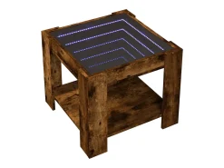 Mesa de centro y LED madera ingeniería roble ahumado 53x53x45cm
