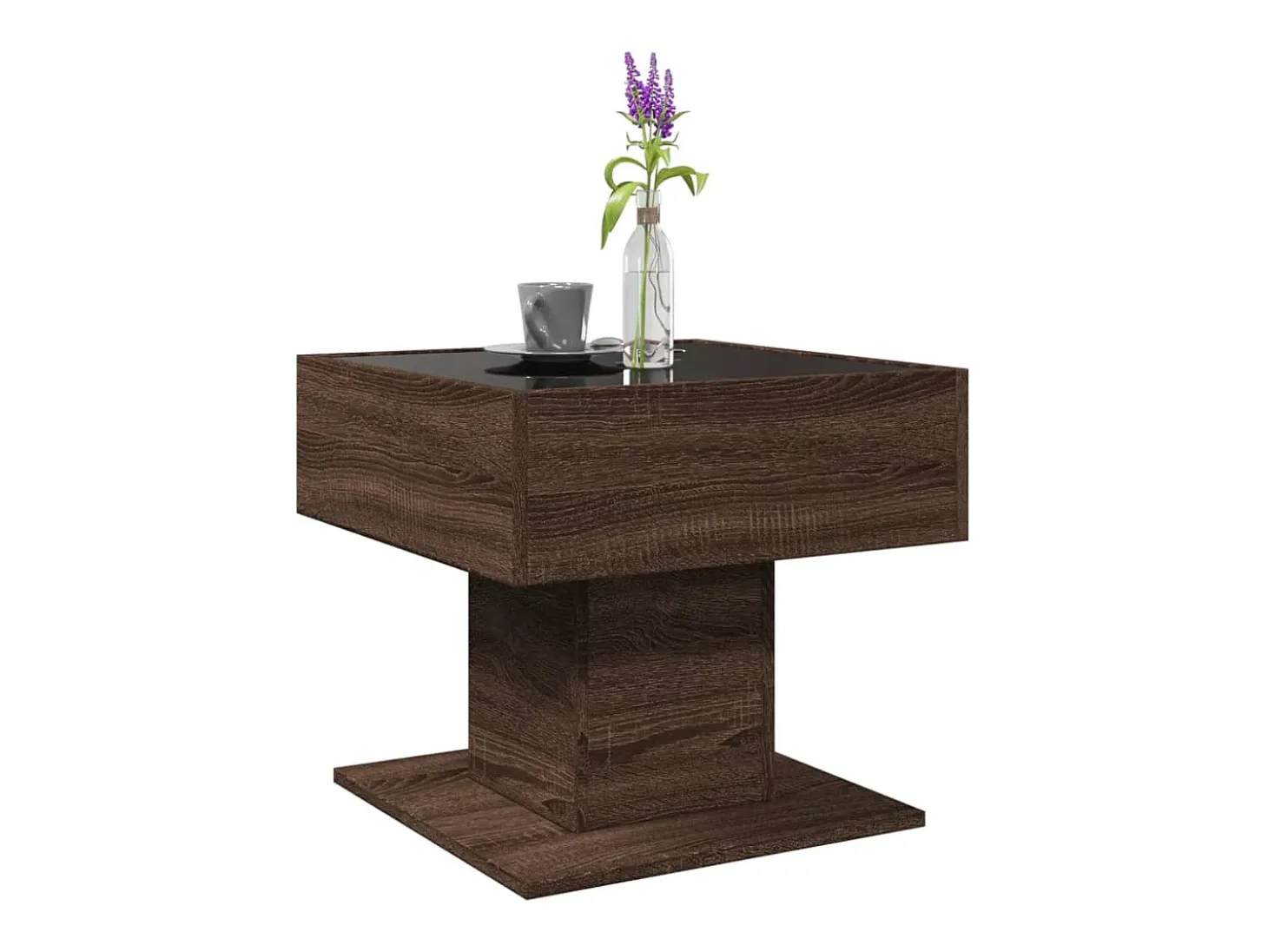 Mesa de centro y LED madera ingeniería marrón roble 50x50x45 cm