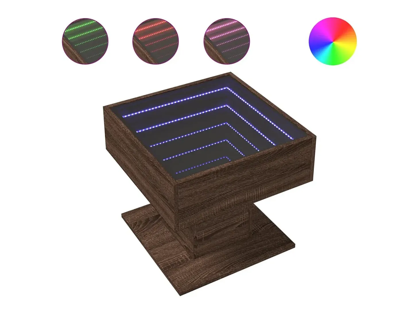 Mesa de centro y LED madera ingeniería marrón roble 50x50x45 cm