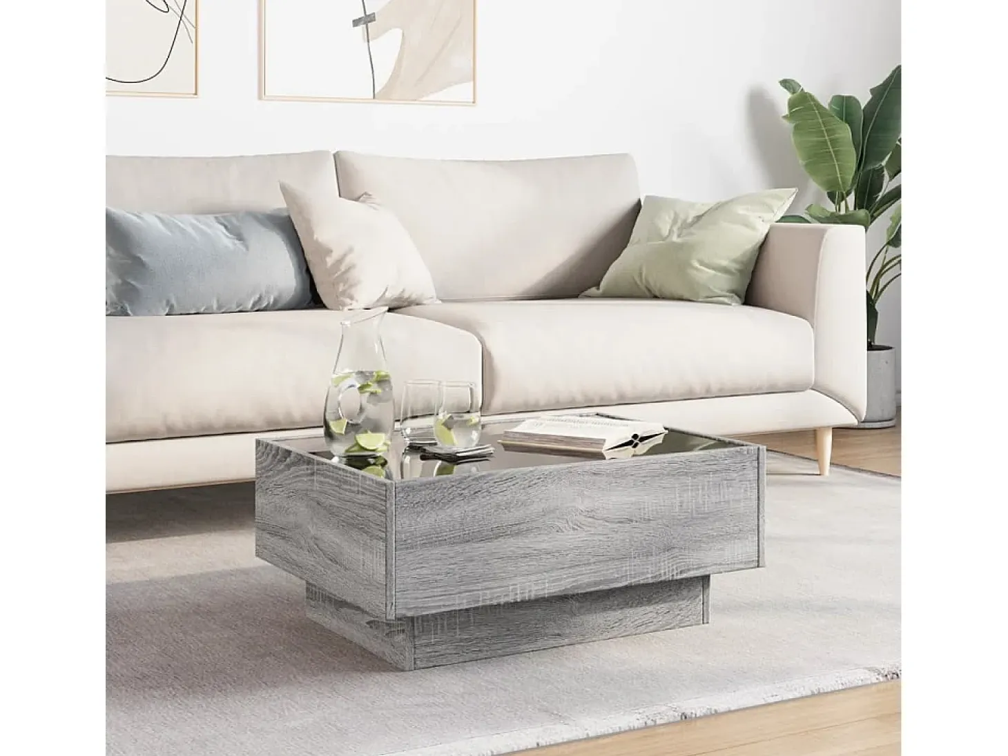Mesa de centro y LED madera ingeniería gris Sonoma 70x50x30 cm