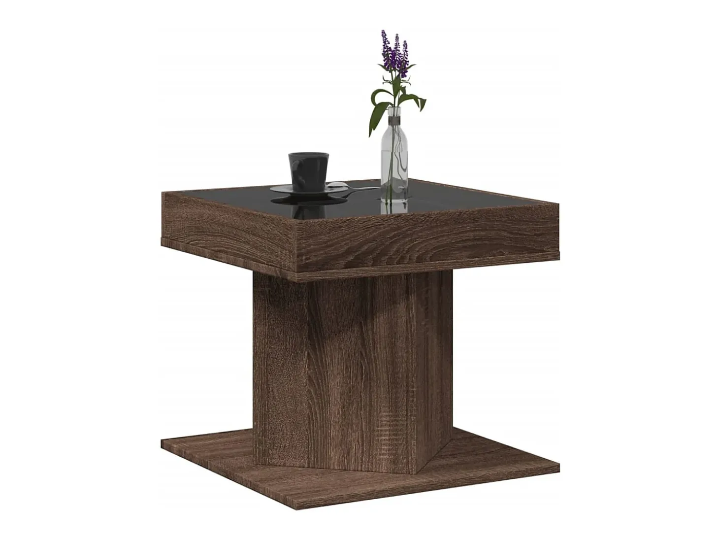 Mesa de centro y LED madera ingeniería marrón roble 50x50x45 cm