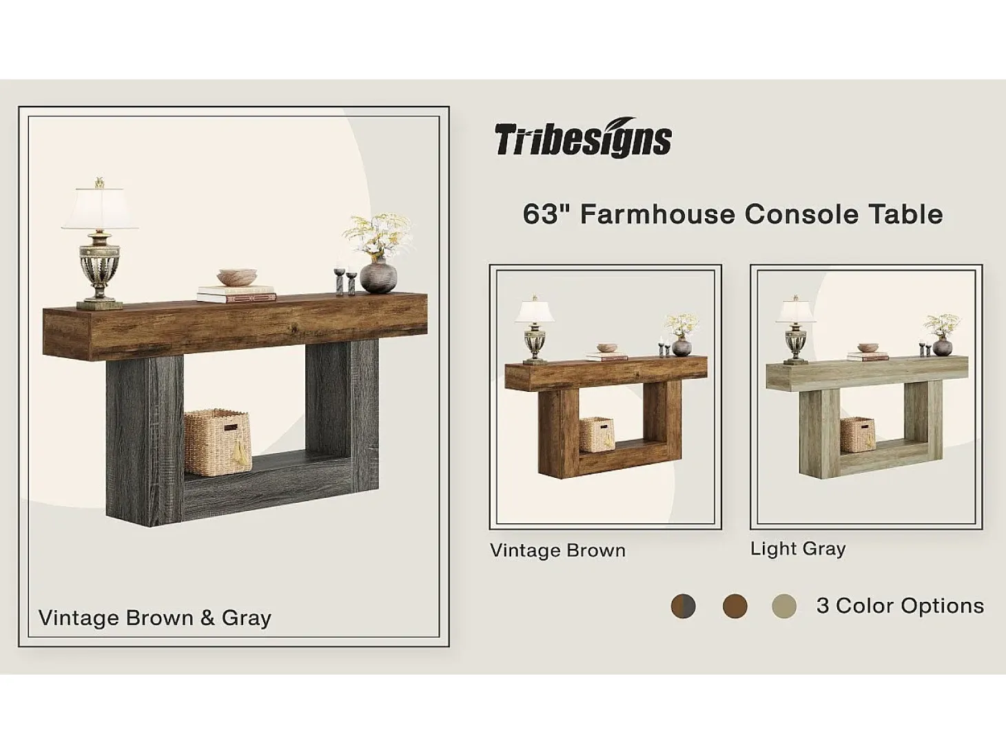 Mesa de consola 160 cm, mesa de entrada de 2 niveles estilo casco rural, mesa de sofá detrás del sofá, color gris