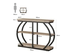 Mesa de consola 105 cm, mesa de entrada industrial de 3 niveles con marco de metal arqueado y estantes de almacenamiento