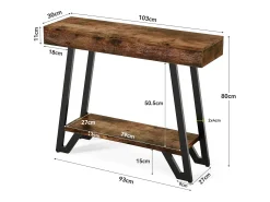 Mesa de consola de 103 cm con marco metálico geométrico, mesas de entrada, estantes de almacenamiento, 2 niveles
