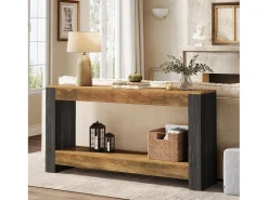 Mesa de consola de 160 cm de largo para la entrada, Mesa de entrada de madera rústica para el salón