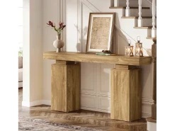 Mesa de consola de 160 cm de largo, mesa de entrada de estilo rústico detrás del sofá