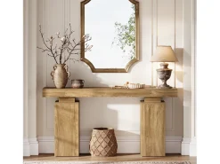 Mesa de consola de 160 cm de largo, mesa de entrada de estilo rústico detrás del sofá