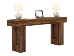 Mesa de consola de 160 cm de largo, mesa de sofá rectangular de madera detrás del sofá, estilo casa de campo