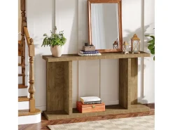 Mesa de consola de 140 cm, mesa de sofá rústica de 2 niveles para entrada detrás del sofá