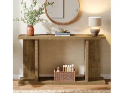 Mesa de consola de 140 cm, mesa de sofá rústica de 2 niveles para entrada detrás del sofá