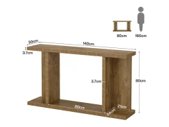 Mesa de consola de 140 cm, mesa de sofá rústica de 2 niveles para entrada detrás del sofá