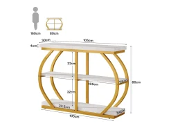 Mesa de consola de 105 cm, mesa de entrada industrial de 3 niveles con marco de metal arqueado