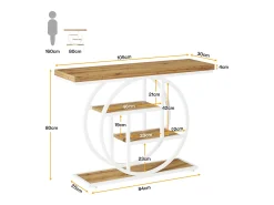 Mesa de consola de 105 cm, mesa de sofá industrial de 4 niveles, mesa de entrada con base circular