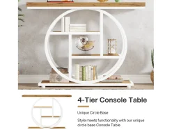 Mesa de consola de 105 cm, mesa de sofá industrial de 4 niveles, mesa de entrada con base circular