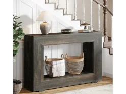 Mesa de consola de 120 cm, mesa de sofá con almacenamiento, mesa moderna de entrada para pasillo negro