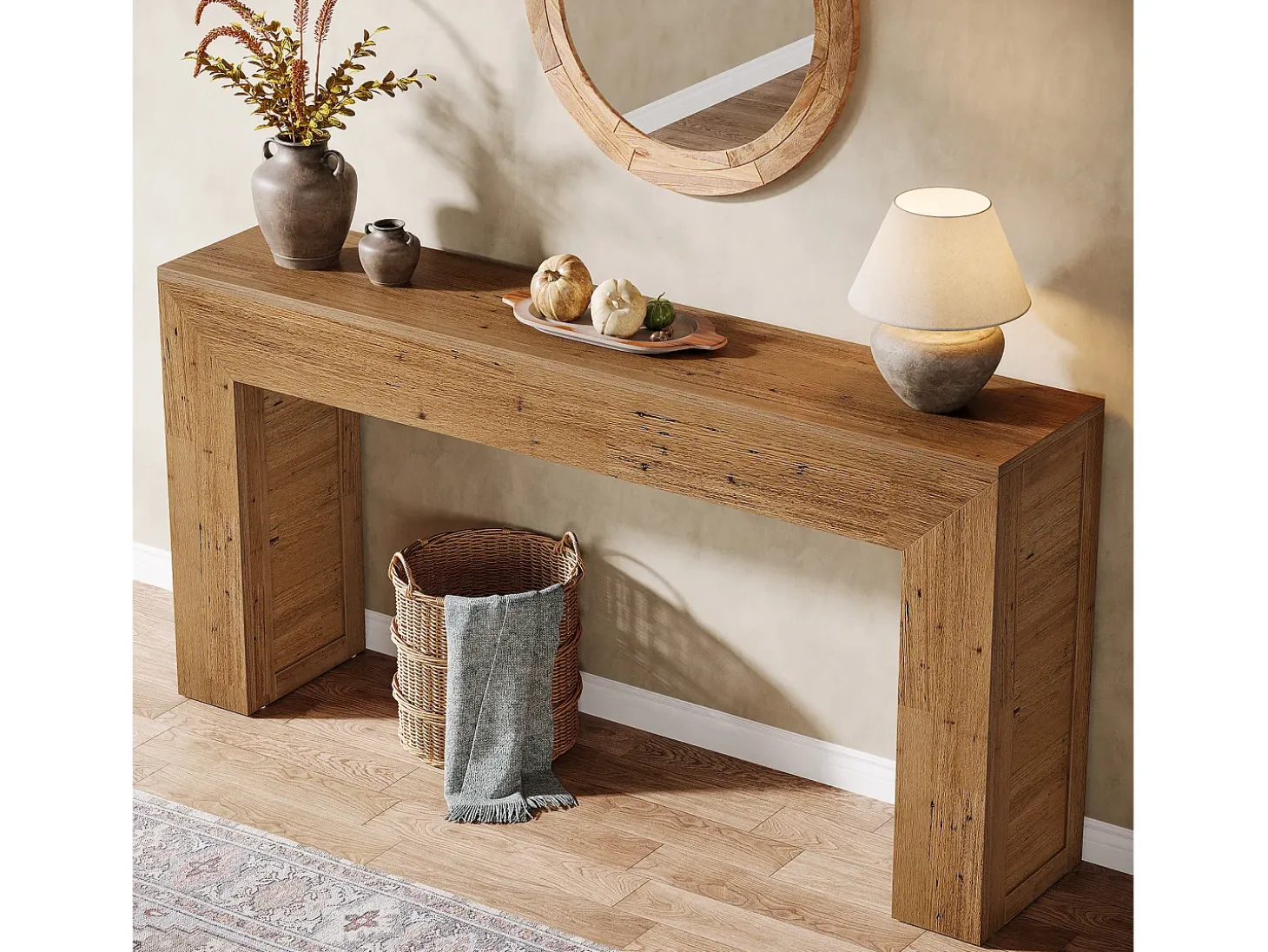 Mesa de consola de 160 cm para el vestíbulo, mesa de consola de sofá de estilo rústico para detrás del sillón.