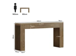 Mesa de consola de 150 cm para sala de estar, mesa de entrada de estilo rústico con patas de listones verticales