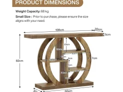 Mesa de consola de 4 niveles, de 108 cm, con base circular, de madera con estanterías de almacenamiento, para salón, pasillo, hogar, de color marrón claro de roble.