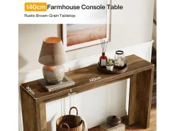 Mesa de consola de estilo rústico, mesa de canapé de madera de 140 cm con espacio de almacenamiento para la entrada