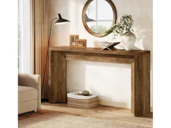Mesa de consola de estilo rústico, mesa de canapé de madera de 140 cm con espacio de almacenamiento para la entrada