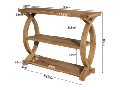 Mesa de consola de madera maciza para entrada y sala de estar, mesa de sofá de madera rústica con diseño de costado de cola de pez, 3 niveles