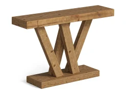 Mesa de consola de madera sólida, mesa de sofá de entrada de estilo rústico de 120 cm con base en doble forma de V