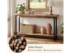Mesa de consola de madera maciza con borde vivo para entrada, estilo rural, 160 cm, mesa estrecha y larga detrás del sofá