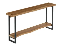 Mesa de consola de madera maciza con borde vivo para entrada, estilo rural, 160 cm, mesa estrecha y larga detrás del sofá