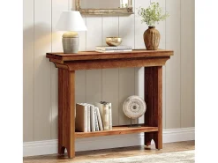 Mesa de consola de madera maciza rústica de 100 cm detrás del sofá con estante inferior
