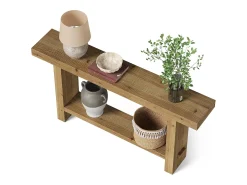 Mesa de consola de madera sólida de 160 cm, mesa estrecha de doble nivel para el porche de una casa rural, para el pasillo o la entrada.