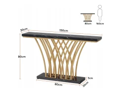 Mesa de consola dorada - 150 x 29,5 x 80 cm - Moderna - con patas de metal en forma de rejilla - para entrada, pasillo, vestíbulo, salón (Negro)