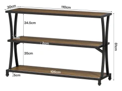 Mesa de consola industrial de 3 niveles, mesa estrecha rústica para entrada con estantes de almacenamiento
