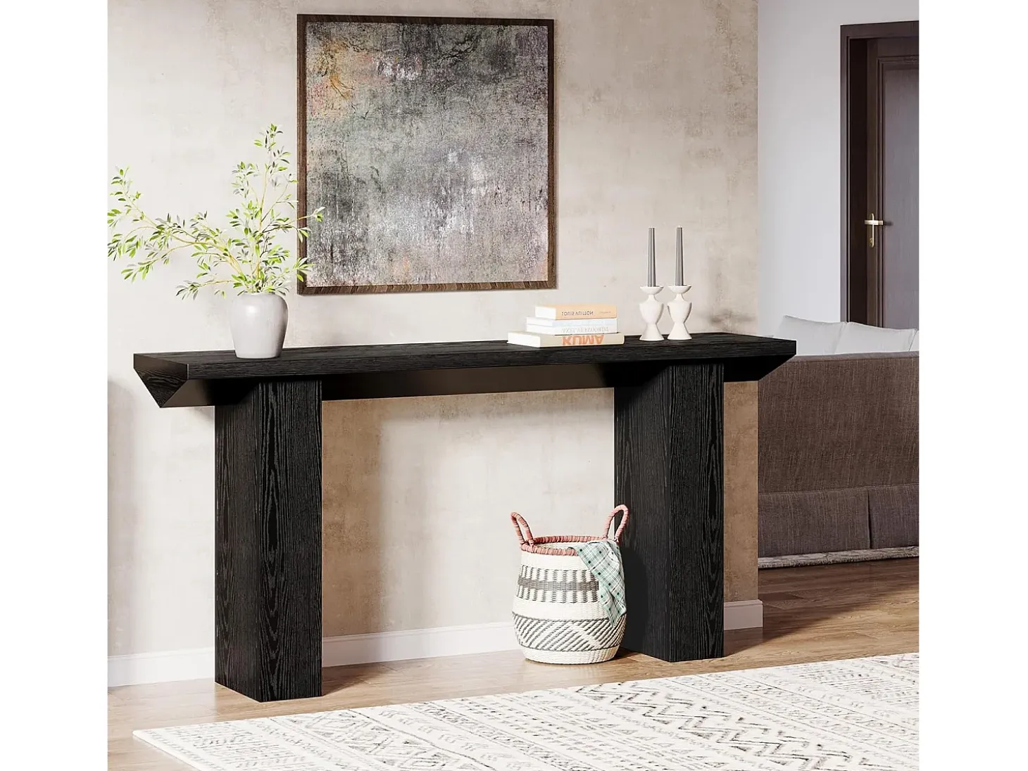 Mesa de consola para entrada, mesa de sofá larga y estrecha negra de 160 cm
