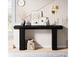 Mesa de consola para entrada, mesa de sofá larga y estrecha negra de 160 cm