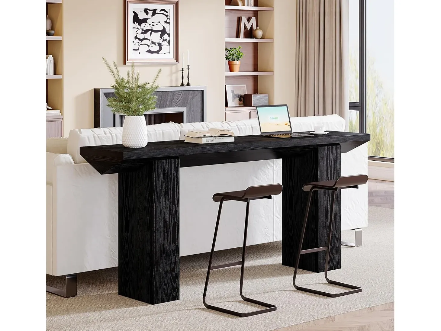 Mesa de consola para entrada, mesa de sofá larga y estrecha negra de 160 cm