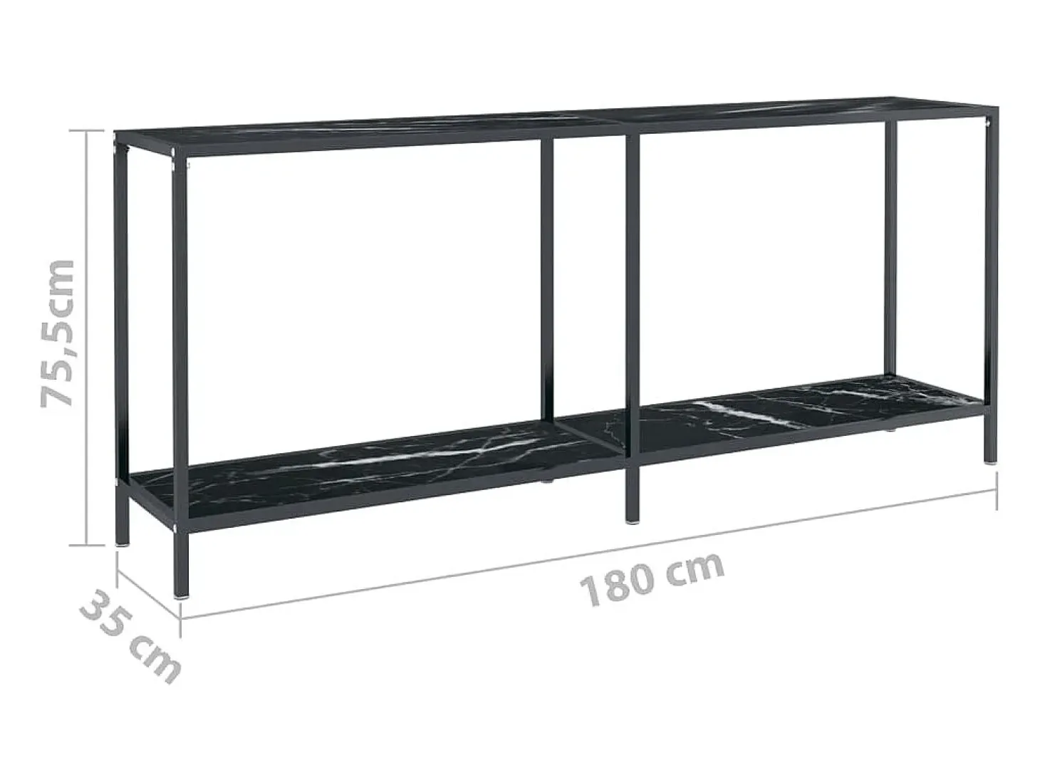 Mesa de consola vidrio templado negro 180x35x75,5 cm